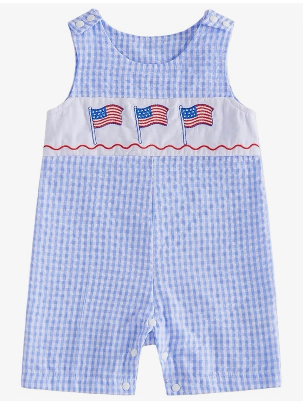 Blue Gingham Kids One-Piece with Flag Embroidery